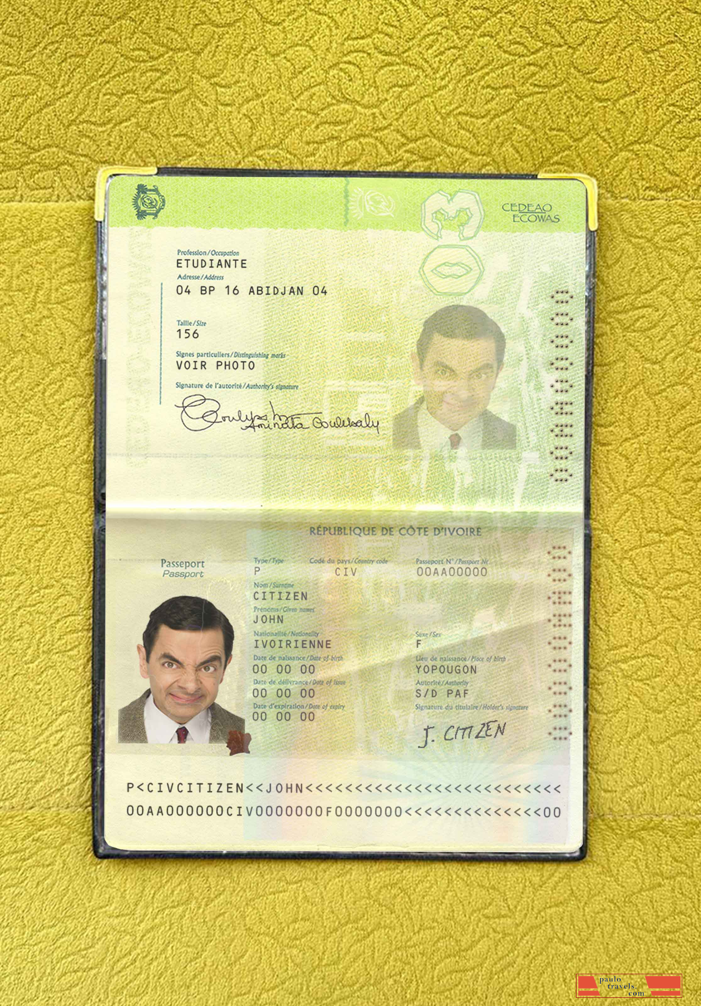 Cote D'lvoire passport photo look PSD template